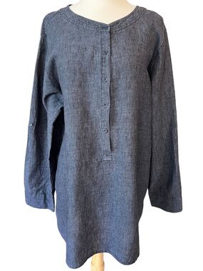 Eileen Fisher Chambray Linen Popover Tunic Top